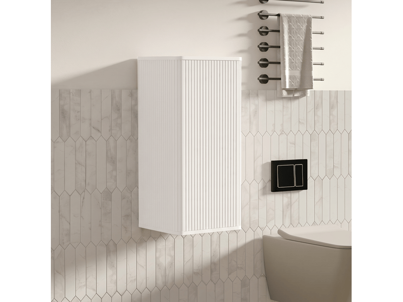 Armoire de salle de bain murale 1 porte avec 2 étagères ouverture par pression design rainuré blanc 36 × 29 × 75 cm - Conforama B