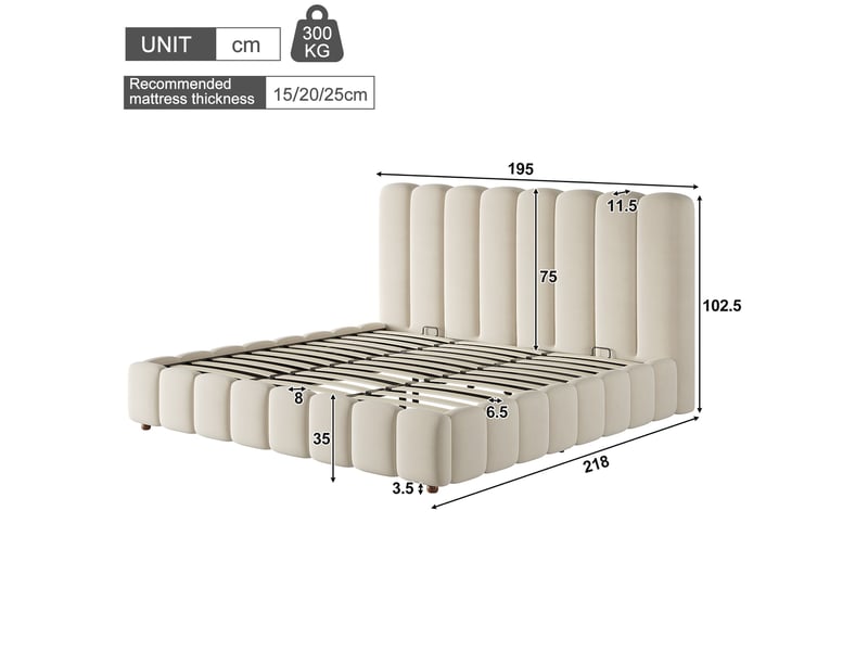  Lit coffre rembourré 180 x 200 cm en velours beige, tête de lit à lignes verticales, sommier à lattes N634U0030B - Conforama C