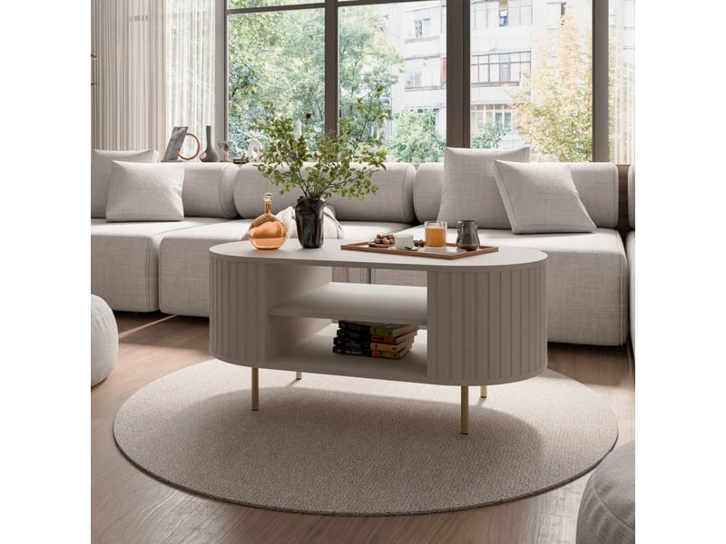  Table basse moderne ovale beige cachemire lilio  - Conforama B