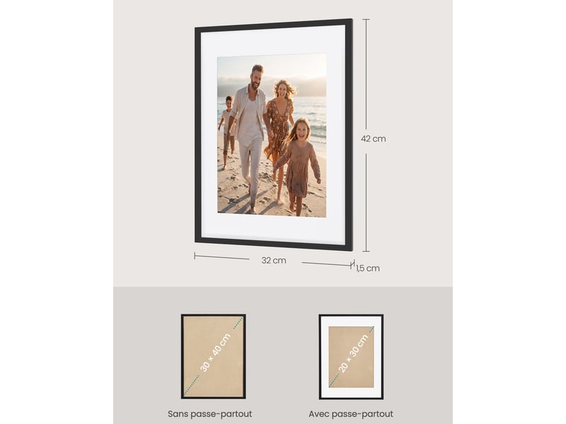  Cadres photo, lot de 3, en pvc, décoration murale, 42 x 32 x 1,5 cm, noir  - Conforama D