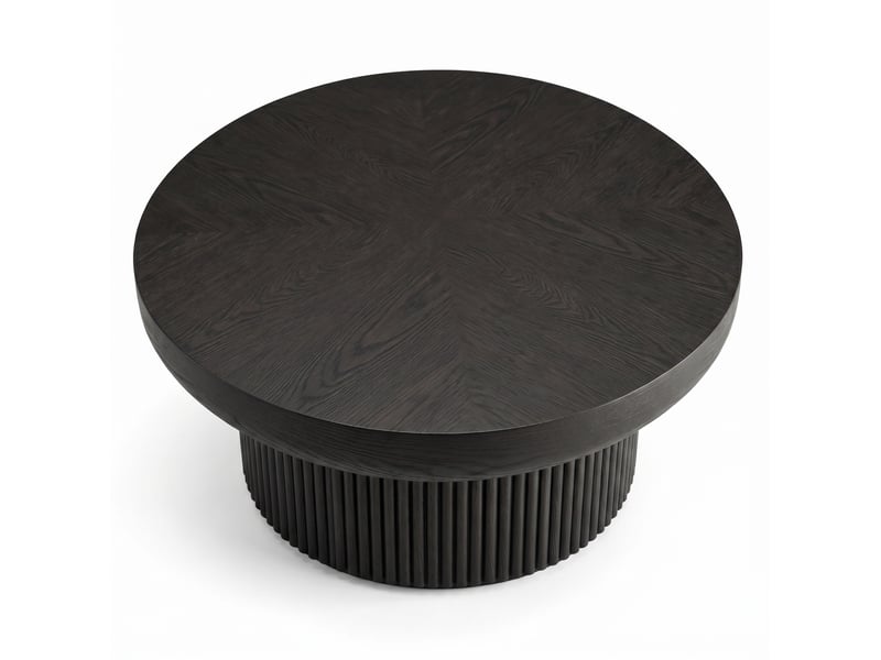  Table basse ronde noire ø 78 x 38,5 cm, plateau à motif parquet et base cannelée  - Conforama A