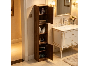 Meuble de salle de bain haut et étroit, unité de rangement compacte pour optimiser les petits espaces.
