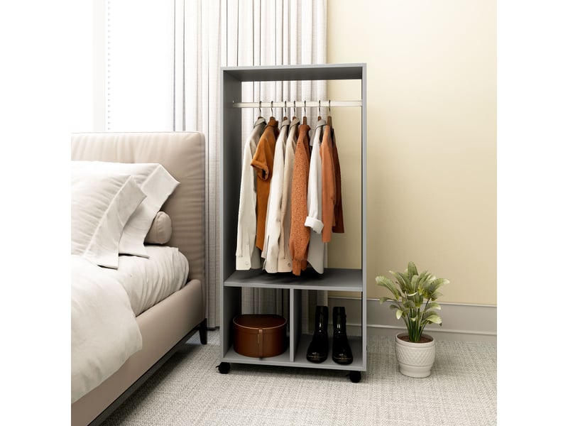  Armoire avec étagères, 2 niches de penderie, 4 roulettes pivotantes, dimensions 60 x 40 x 128 cm (l x l x h), grise  - Conforama D