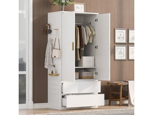 Armoire 70x50x170 cm multifonction avec 2 tiroirs et panneau perforé, blanc