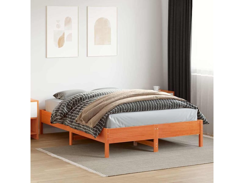  Lit double- lit adulte -  cadre de lit sans matelas  marron 150x200cm bois pin massif  - Conforama B