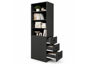 Bibliothèque 60x38x180 cm, tiroirs latéraux réversibles gauche et droite, meuble salon et bureau, aggloméré, en noir