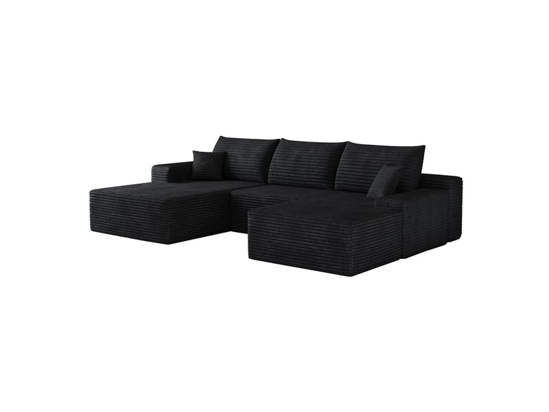  Canapé d’angle 4 places 270 cm avec méridienne en velours côtelé noir  - Conforama A