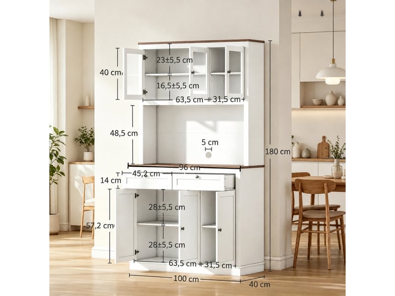  Armoire de cuisine avec étagères ouvertes, blanc et chêne, 100 x 40 x 180 cm  - Conforama C