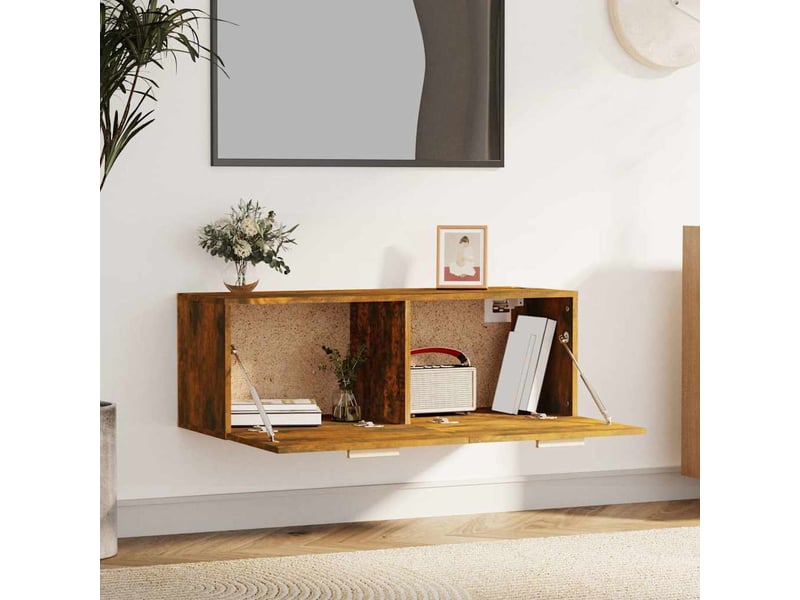  Armoire murale salon chêne fumé 100x36,5x35cm bois d'ingénierie shl9893  - Conforama C