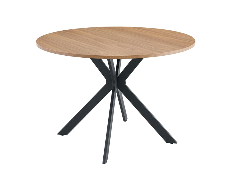 Table à manger ronde 110 cm, table de cuisine, mdf décor noyer, basse métal noir  - Conforama A
