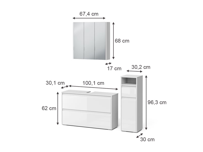  Vicco meubles bain, blanc haute brillanceblanc, 3 pièces  - Conforama B
