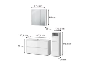 Vicco meubles bain, blanc haute brillanceblanc, 3 pièces