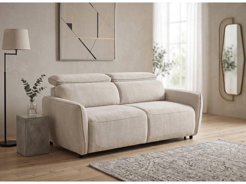 Canapé convertible express 3 places en tissu texturé beige - matelas 17 cm - jacinthe GB551CR-3P-BEI - Conforama B