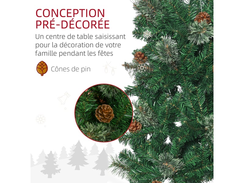  Sapin arbre de noël artificiel 195 cm 556 branches avec 27 pommes de pin+ support pliable pied vert  - Conforama R