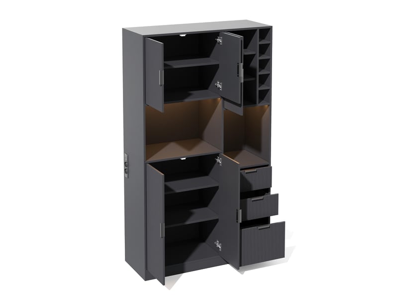  Buffet de salle à manger 180x105x40 cm avec led, 3 tiroirs, porte-bouteilles et étagères réglables  - Conforama E