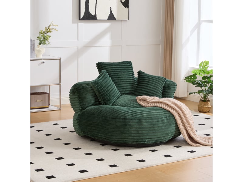  Fauteuil inclinable - à dossier haut - avec 3 coussins - résistant et confortable - velours côtelé - vert  - Conforama B