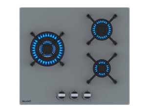 Beldeko plaque de cuisson gaz 3 feux 6200 w - verre gris - brûleur double couronne - grilles en fonte - marque française