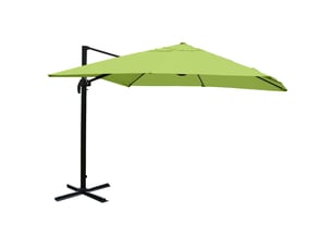 Parasol déporté 3 x 3 m rotatif à 360° avec base en croix manivelle et inclinaison réglable sans pied polyester vert et aluminium 04_0007978