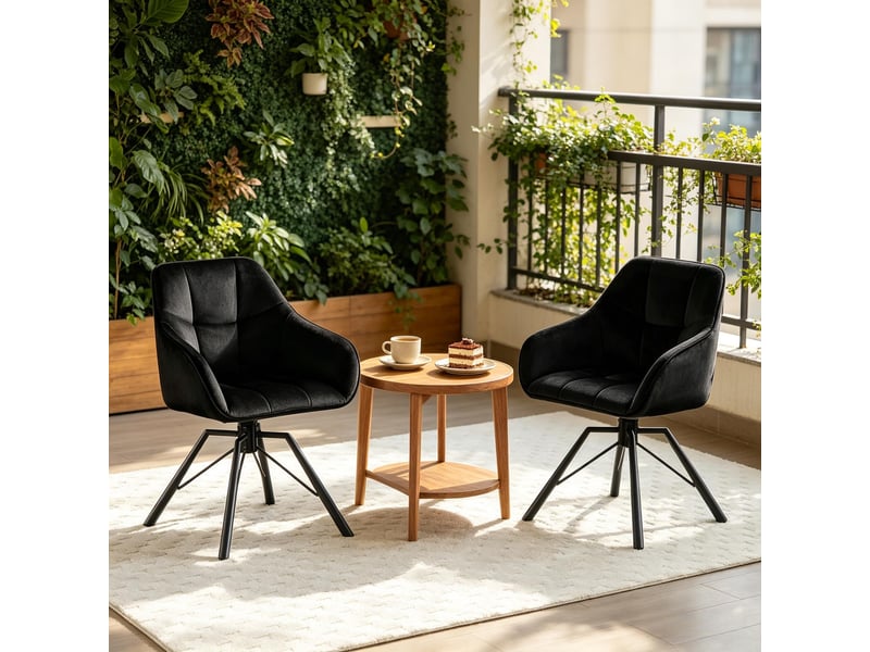  Lot de 2 chaises de salle à manger pivotantes,57x54x82,5 cm,velours,noir  - Conforama B