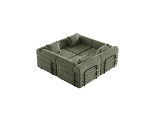 Canapé convertible 4 places - 368x91x70cm - chauffeuse lit chenille, poches rangement, cadre acier - vert olive