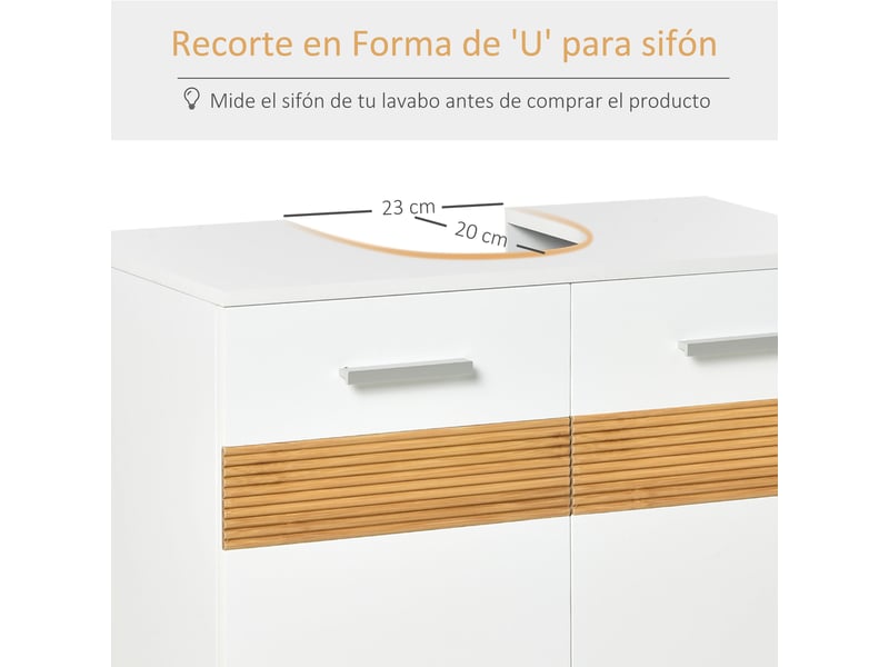  Meuble sous lavabo blanc 60 cm, 2 portes, découpe en u et étagère réglable  - Conforama W