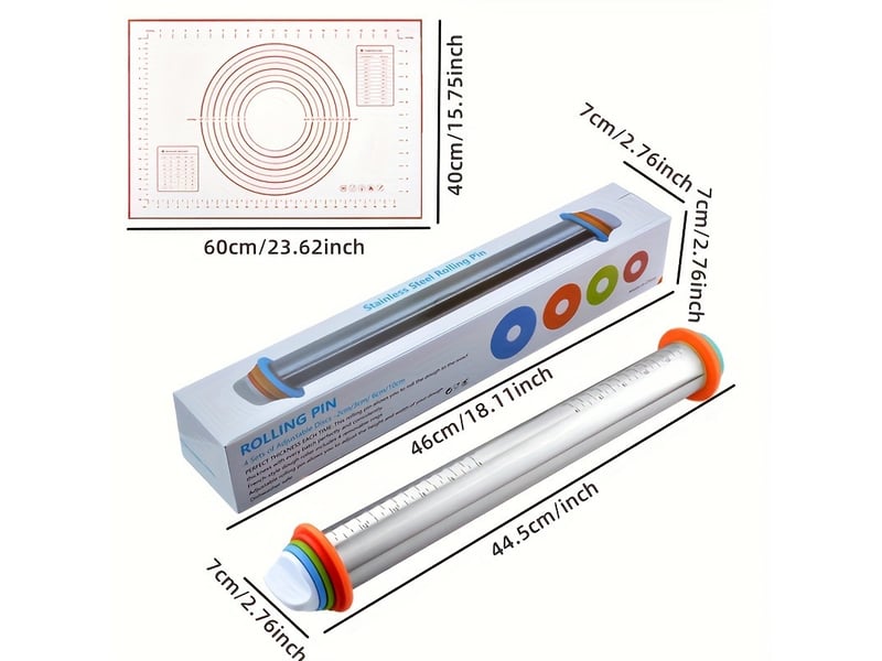  Rouleau à pâtisserie antiadhésif ajustable en acier inoxydable avec anneaux amovibles l44cm  - Conforama B