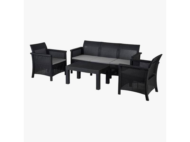  Ensemble de mobilier de jardin 5 places avec table noir  - Conforama C