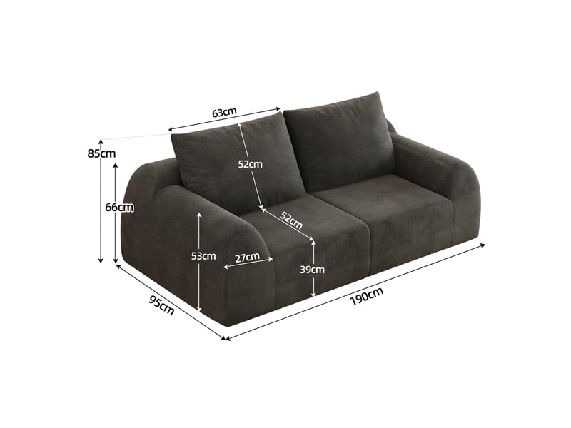 Canapé droit compact 190 x 95 cm – gris foncé – mousse haute élasticité, tissu chenille, livré compressé - Conforama C