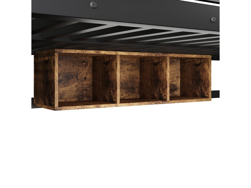  Lit superposé 140 × 200 et 90 × 200 cm, métal et mdf, led avec application, escalier et 3 niches, sans matelas, noir  - Conforama E