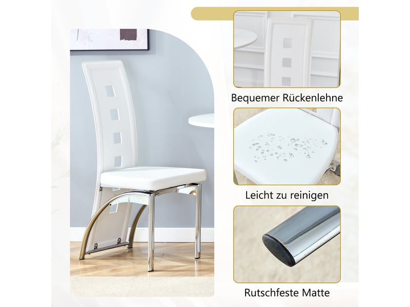 Lot de 2 chaises de salle à manger en cuir pu blanc mat, pieds en métal argenté, dossier ajouré géométrique, 102,5 cm  - Conforama W