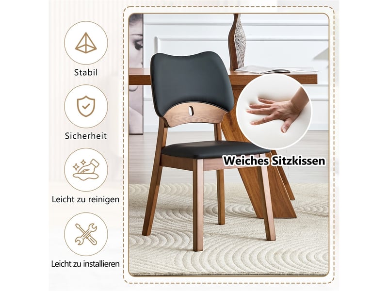  Lot de 2 chaises de salle à manger en bois avec dossier papillon assise rembourrée design moderne sans table  - Conforama E
