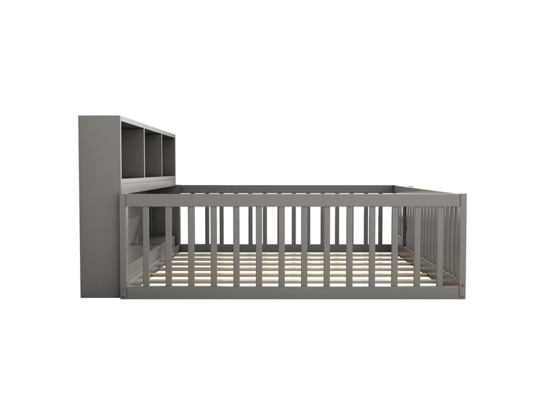  Banquette-lit 140x200 cm pin gris — étagères latérales et sommier inclus  - Conforama D