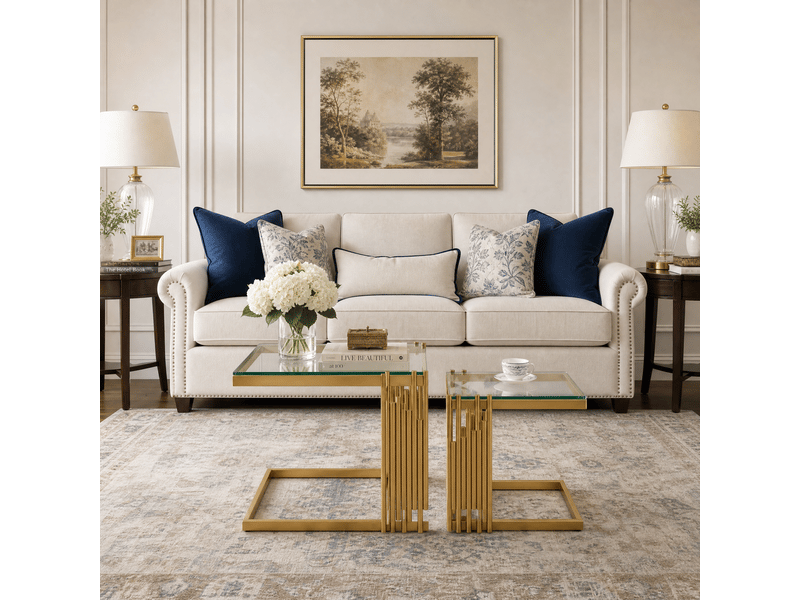 Table basse muvano lot de 2 tables d'appoint carrées avec plateau en verre trempé transparent et pieds dorés 41 x 41 cm - Conforama B