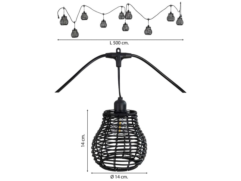  Guirlande de 10 lumières en plastique noir avec ampoule 500x14x14 cm (h)  - Conforama C