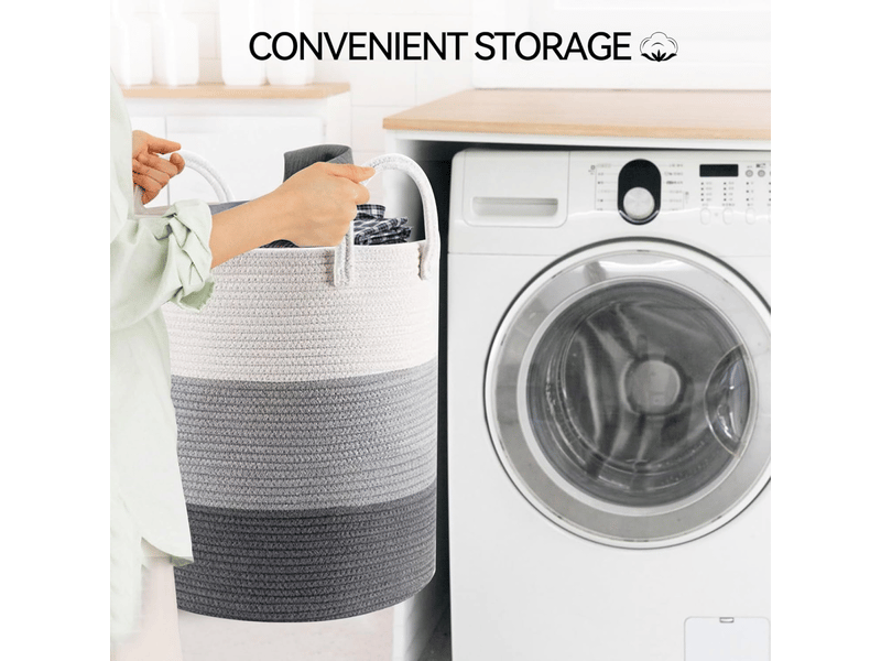  Panier à linge sale en coton tissé, panier de rangement bohème pour le linge, panier à linge de qualité supérieure avec anse, grand  - Conforama C