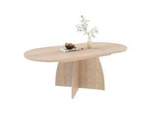 Table à manger extensible 120x90 cm à 180x90 cm, angles arrondis, en mdf, beige effet travertin