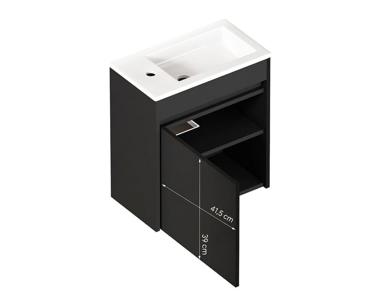  Meuble de salle de bain noir 46 cm en mdf avec porte à fermeture douce  - Conforama A