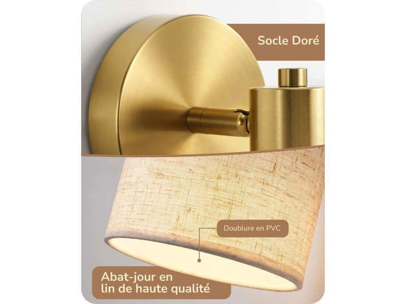  Applique murale led dimmable orientable lot de 2 avec télécommande lin e27 370618_AACSC60508_6_DROPFR - Conforama D