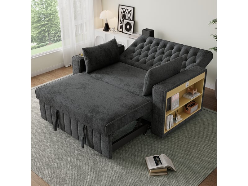  Canapé convertible, canapé-lit, gris, porte-gobelets, usb, design moderne, pour salon, mobilier pour espace de vie, chambre  - Conforama A