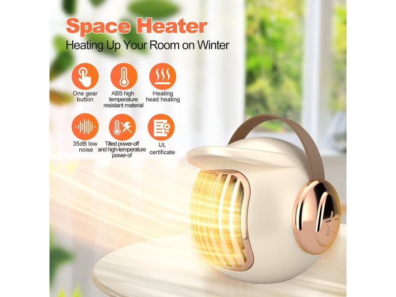 Mini chauffage d'appoint portable, 400 watts convient aux bureaux et aux chambres, avec protection anti-basculement (beige, blanc - Conforama B