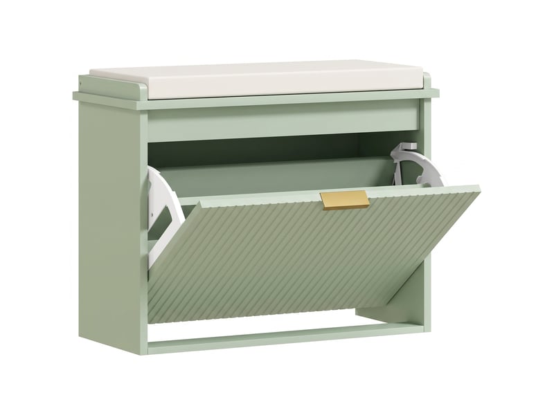  Banc à chaussures avec coussin d'assise rembourré et tiroir rabattable pour couloir, chambre, 62 x 26 x 47,5 cm, vert  - Conforama B