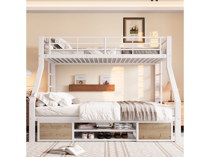 Lit superposé avec meuble à chaussures et rangements, blanc, 90x200140x200 cm, certifié en747 - Conforama B