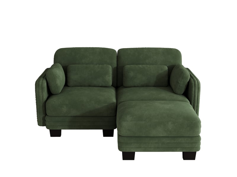  Canapé d’angle modulable,176x143x88 cm,2 places avec ottomane,chenille,vert  - Conforama D