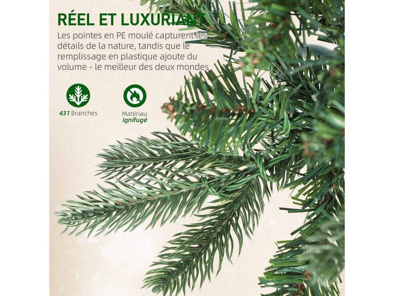  Sapin de noël artificiel 150 cm, vert, arbre de noël slim avec 150 lumières 8 modes d'éclairage 431 branches articulées  - Conforama R