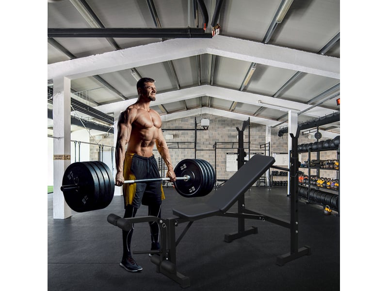  Banc de musculation multifonction 172 x 83 x 118 cm noir en fer, pliable avec support de barre réglable  - Conforama B