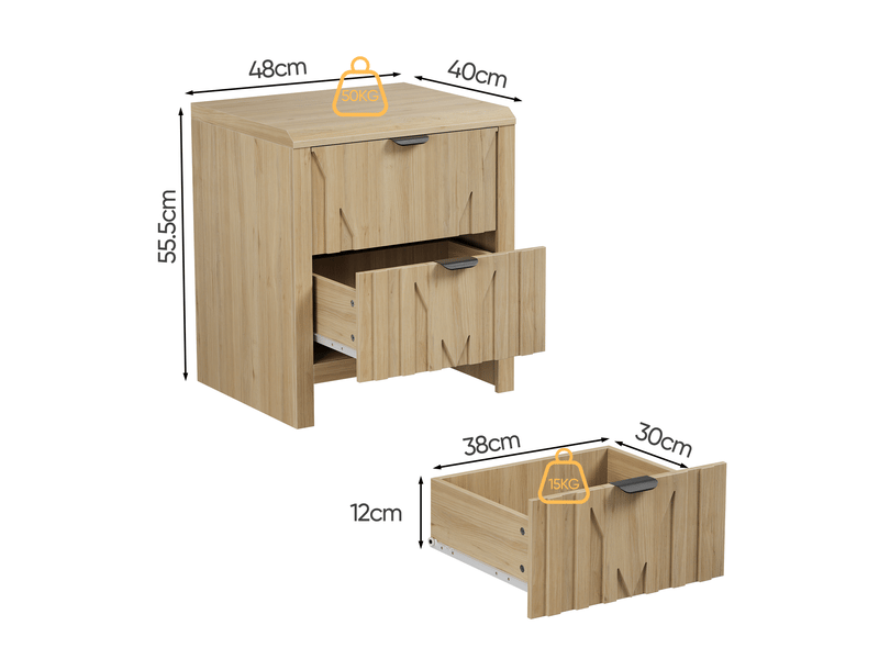 Table de chevet 48x40x55,5 cm effet chêne naturel avec 2 tiroirs  - Conforama C