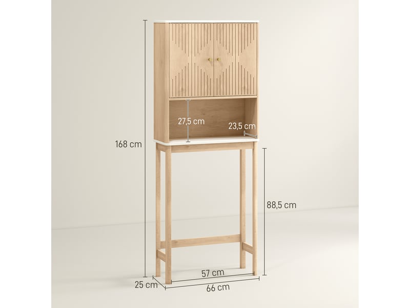  Meuble wc dessus de toilette meuble toilettes wc rangement avec placard à double porte 66 x 25 x 168 cm  étagères, chêne  - Conforama C