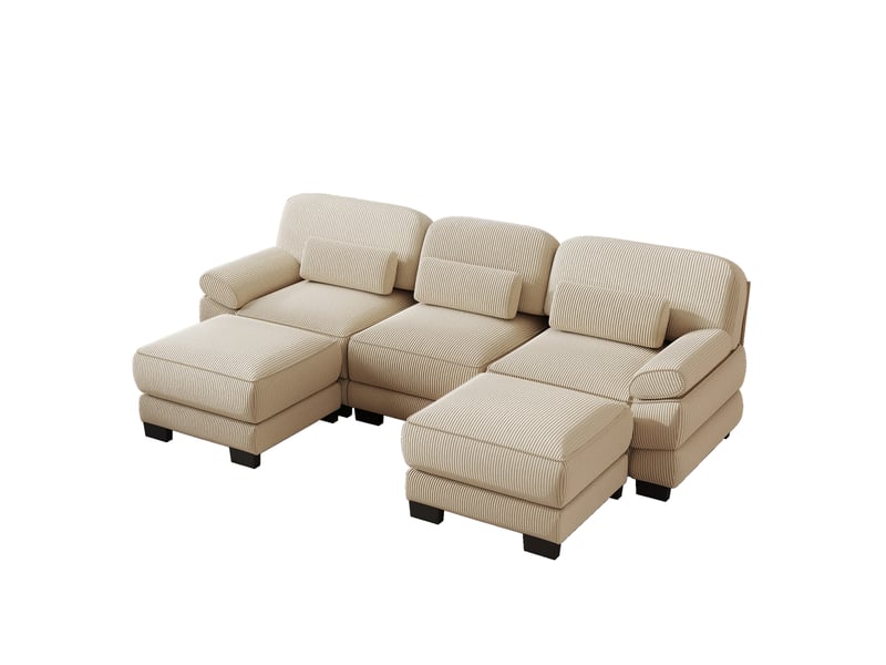  Canapé modulable,265x161x94 cm,3 places avec 2 poufs,velours côtelé,beige  - Conforama D