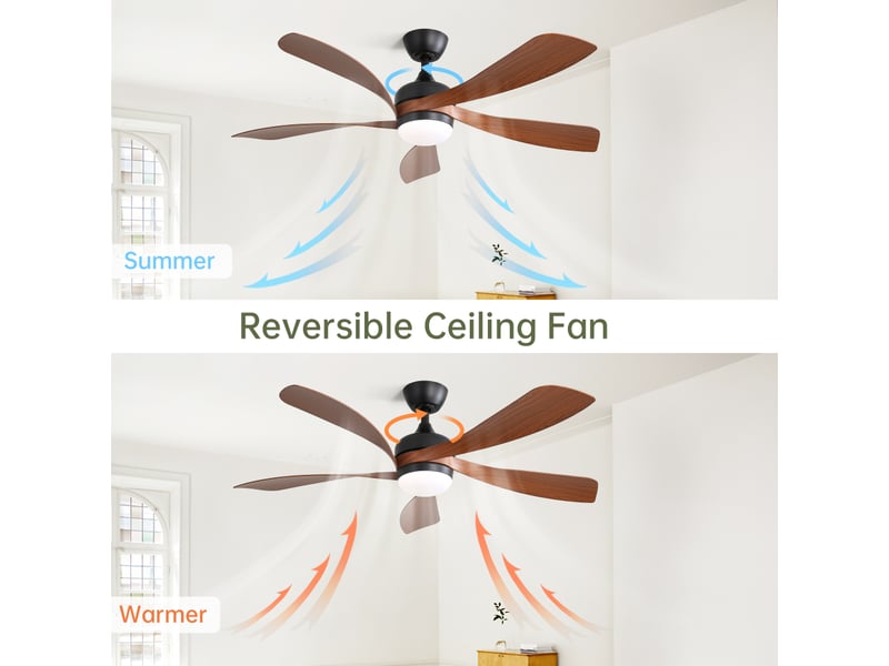  Ventilateur de plafond led 132 cm noir, 5 pales, moteur dc silencieux réversible, 6 vitesses, 3 couleurs, variateur, mémoire, télécommande  - Conforama B