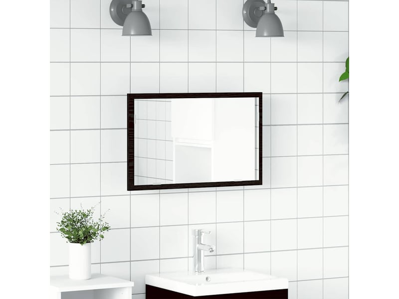  Miroir de salle de bain, miroir de toilette avec éclairage led en chêne noir 60 x 8,5 x 37 cm cf62522  - Conforama D